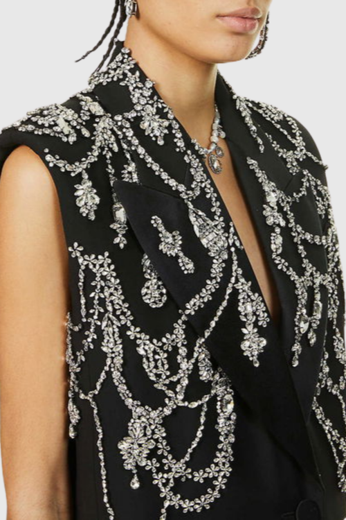Hueya Crystal Embellished Vest - Black