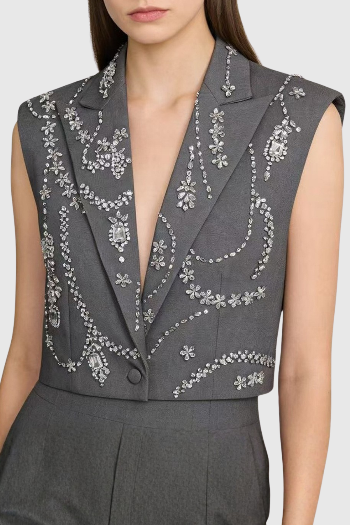 Hueya Crystal Embellished Vest - Grey