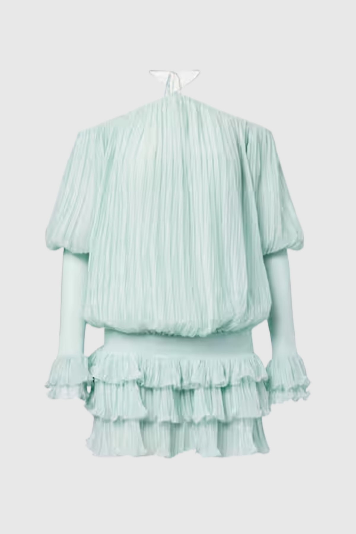 Inaki Halter Pleated Ruffle Mini Dress - Blue