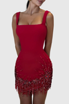 Issa Crystal Bead Embellished Mini Bandage Dress - Red