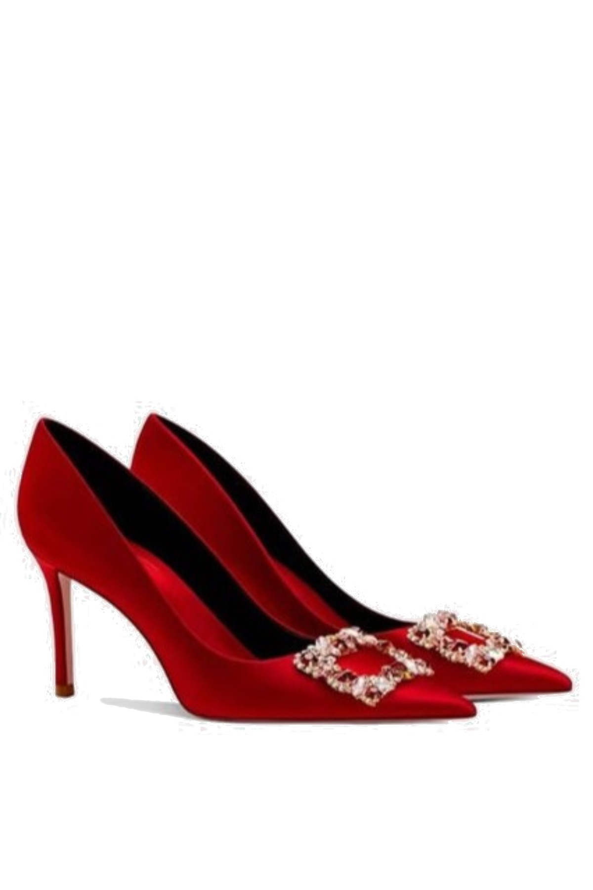 Jabez Rhinestone Buckle Satin Pumps - Red