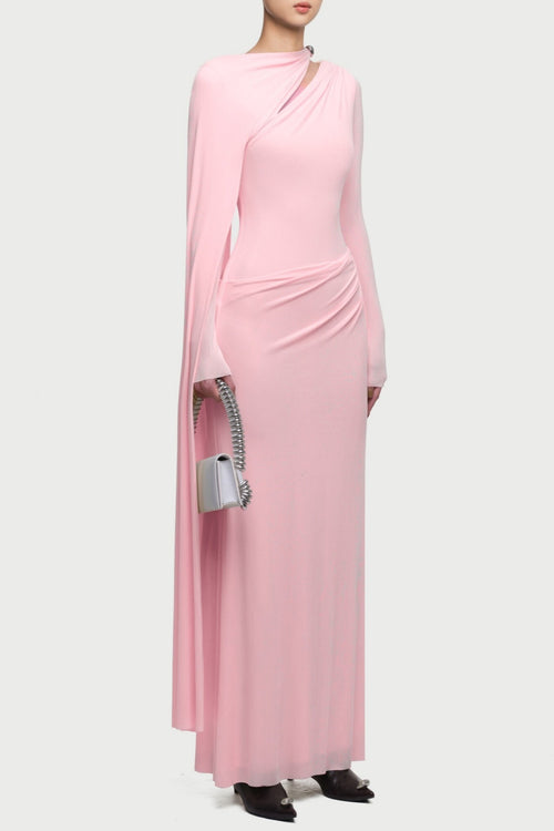Jalynne Diagonal Shawl Cutout Maxi Dress - Pink