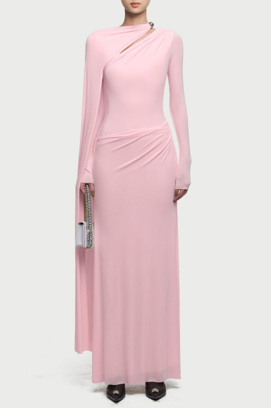 Jalynne Diagonal Shawl Cutout Maxi Dress - Pink