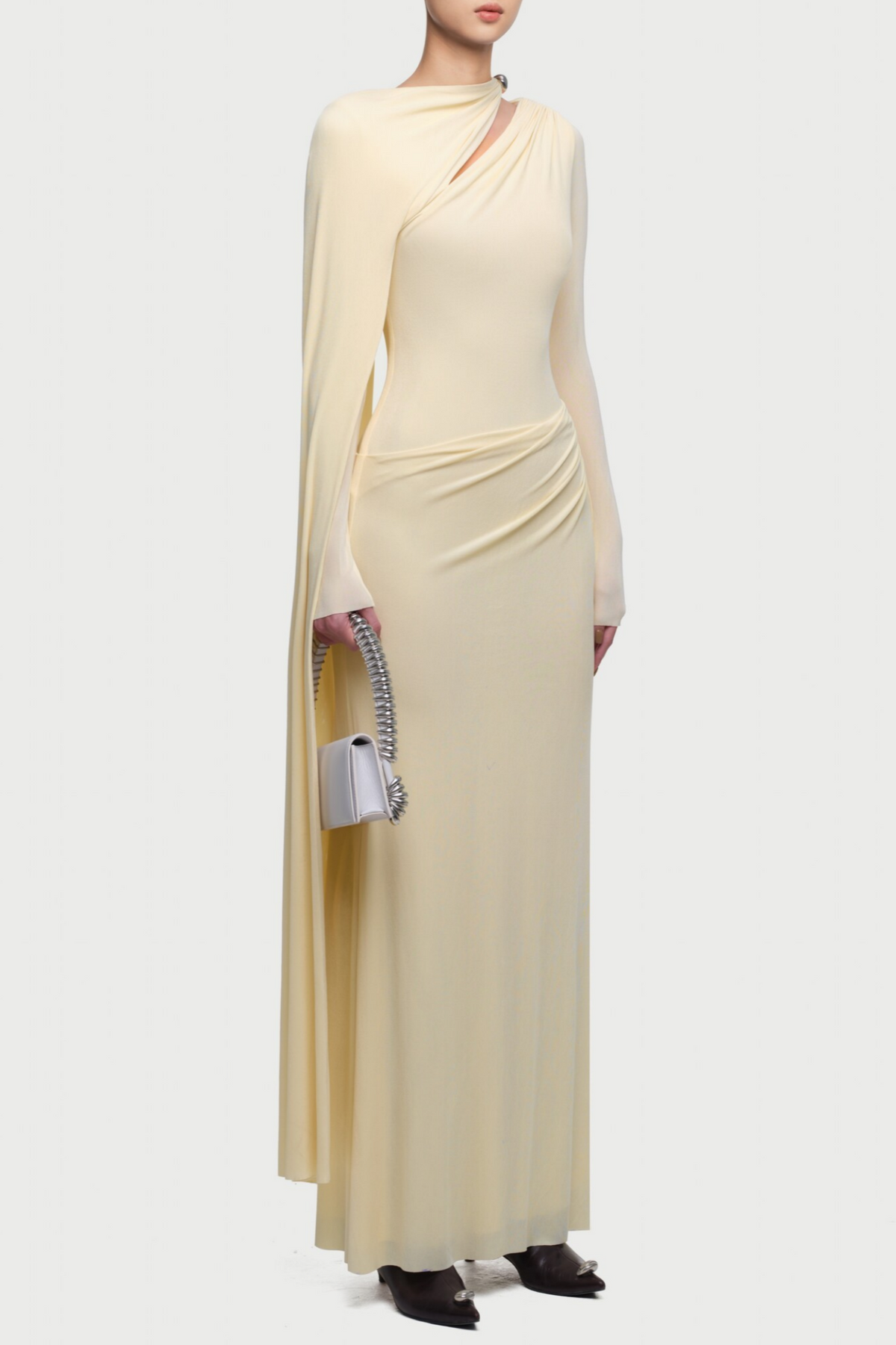Jalynne Diagonal Shawl Cutout Maxi Dress - Yellow
