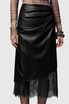 Julian Lace Hem Leather Midi Skirt - Black
