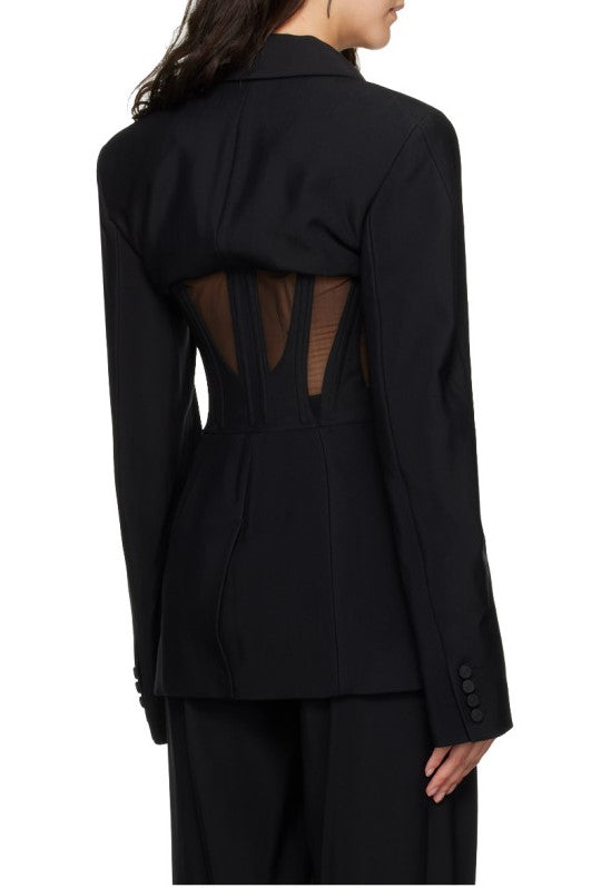 Kamryn Paneled Mesh Blazer - Black