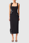 Kaprisha Floral Appliqué Embellished Midi Dress - Black