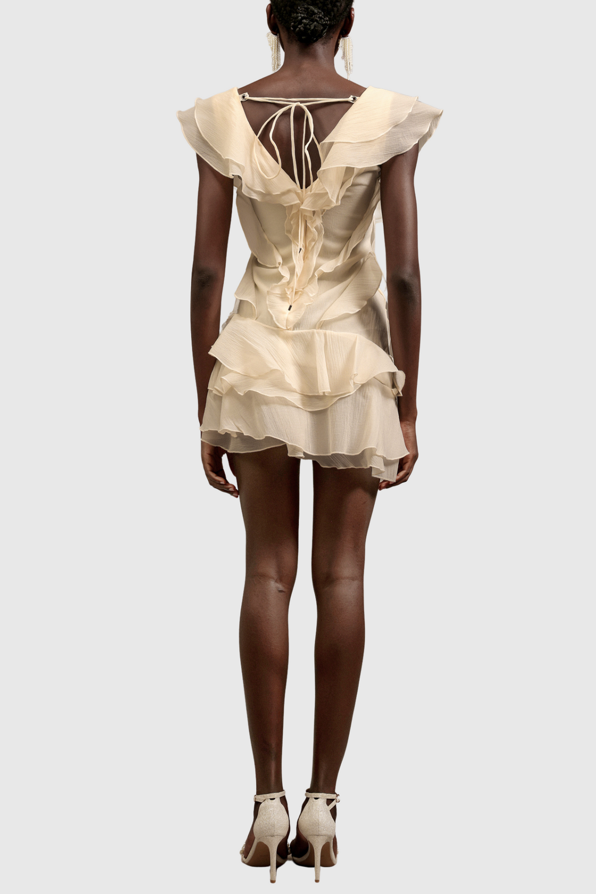 Kellan Off Shoulder Ruffle Mini Dress - Beige