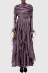 Kruzo Ruched Cape Ruffle Maxi Dress - Purple