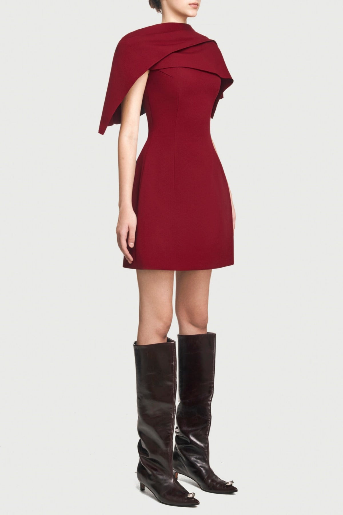 Lachet Asymmetrical Shoulder Pleat Mini Dress - Red