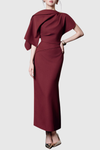 Lajoa Asymmetric Sleeve Draped Maxi Dress