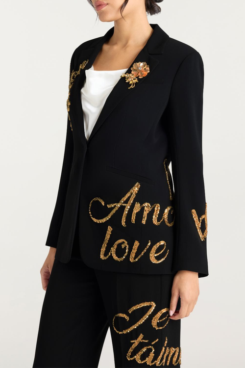 Laramie Loveletter Sequin Blazer & Pants Set - Black
