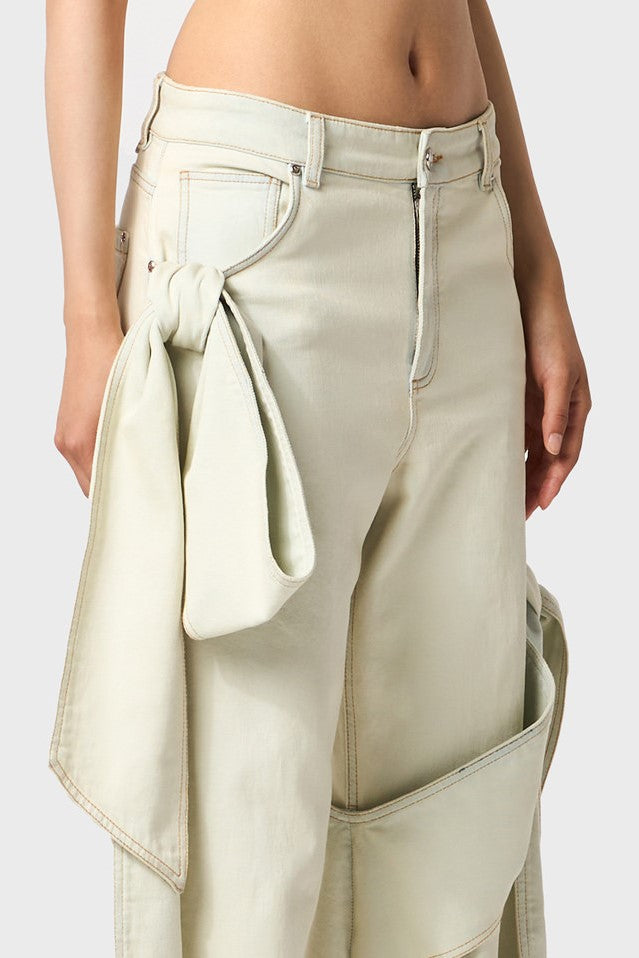 Camille Bow Straight Jeans - White