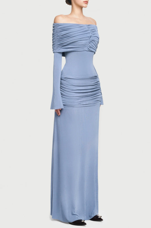 Lekeisha Off Shoulder Draped Maxi Dress - Blue