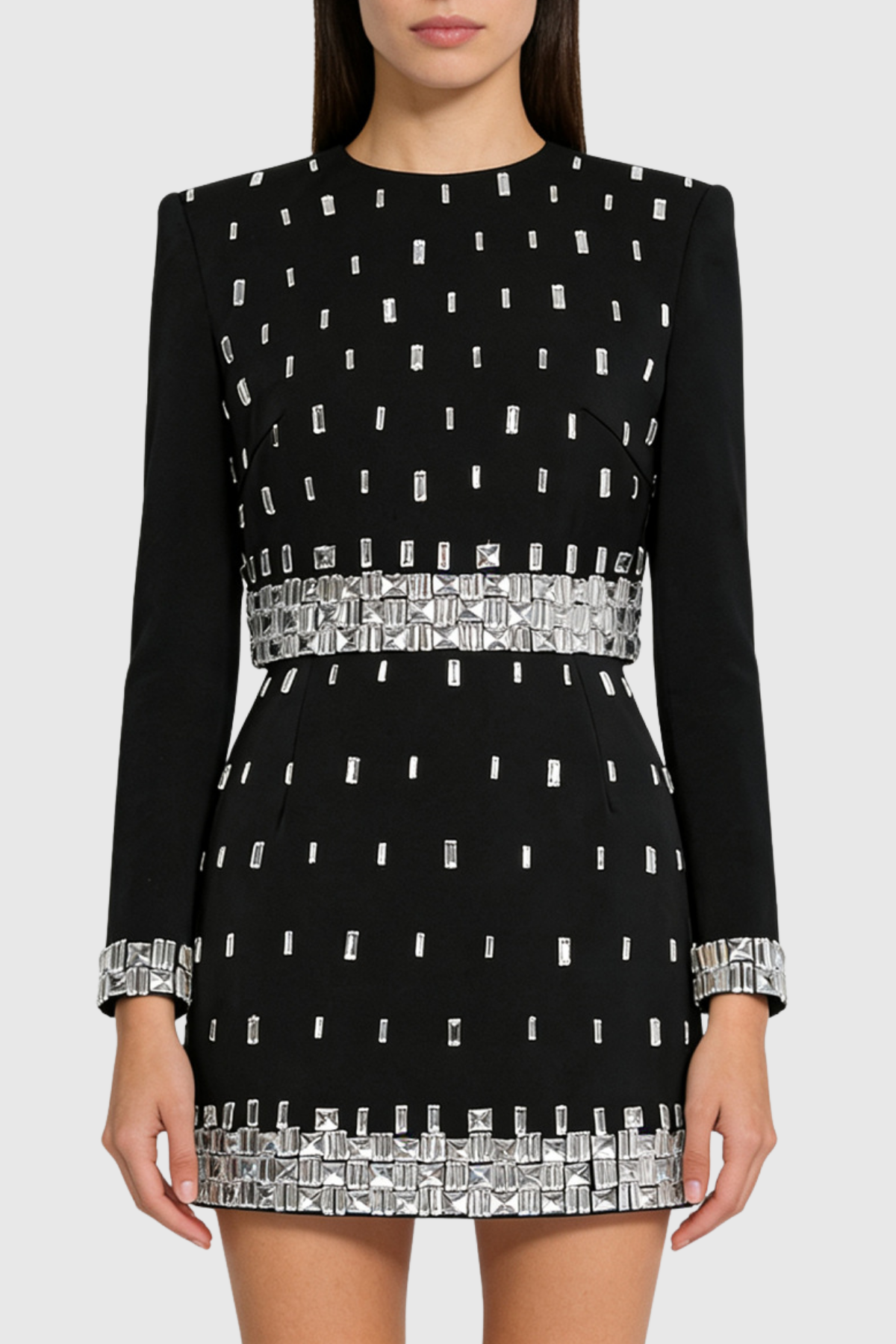 Lewra Rhinestone Embellished Top & Mini Skirt Set - Black