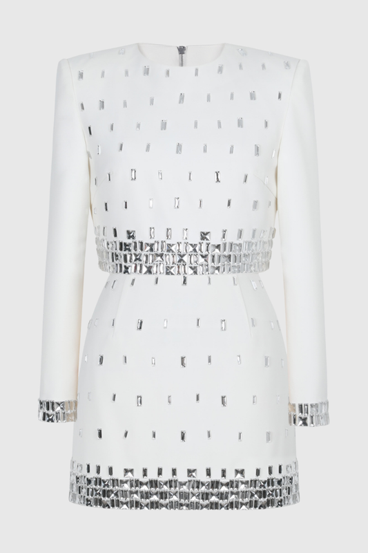 Lewra Rhinestone Embellished Top & Mini Skirt Set - White