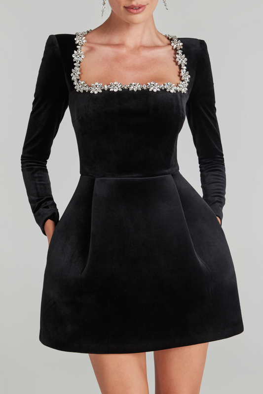Lilay Diamante Square Collar Mini Bandage Dress - Black