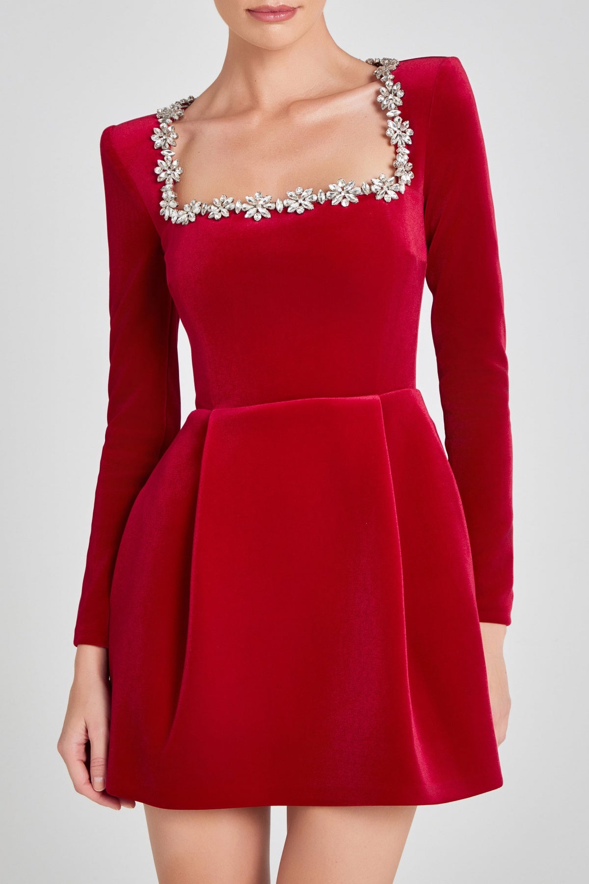 Lilay Diamante Square Collar Mini Bandage Dress - Red