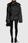 Lisane Double Breasted Short Trench Coat - Black