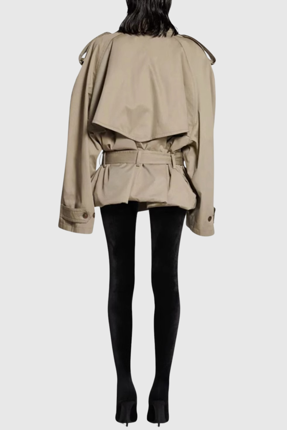 Lisane Double Breasted Short Trench Coat - Khaki