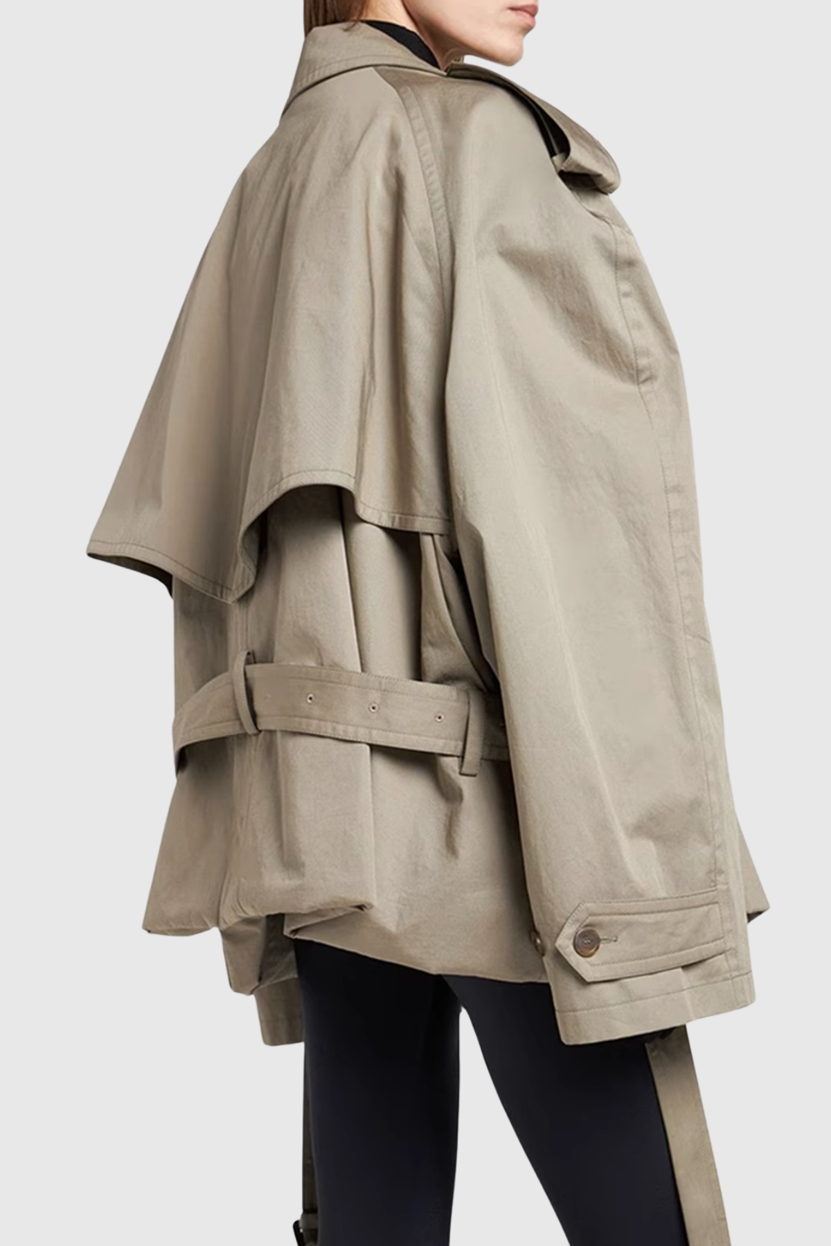 Lisane Double Breasted Short Trench Coat - Khaki