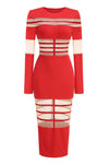 Londyn Mesh Long Sleeve Midi Dress - Red
