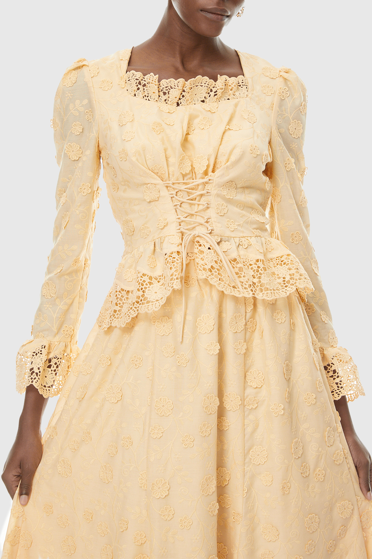 Lucieo Floral Lace Blouse & Maxi Skirt Set - Beige