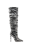 Lycan Zebra Sequin Ruched Knee High Boots