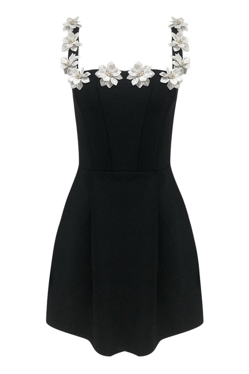 Lyra Floral Embellished Mini Bandage Dress - Black