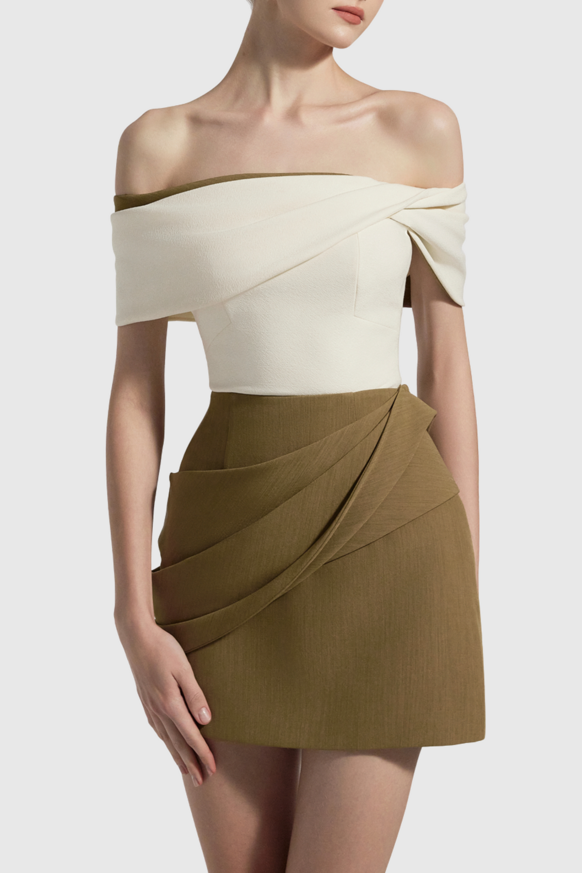 Maely Off Shoulder Ruched Mini Dress