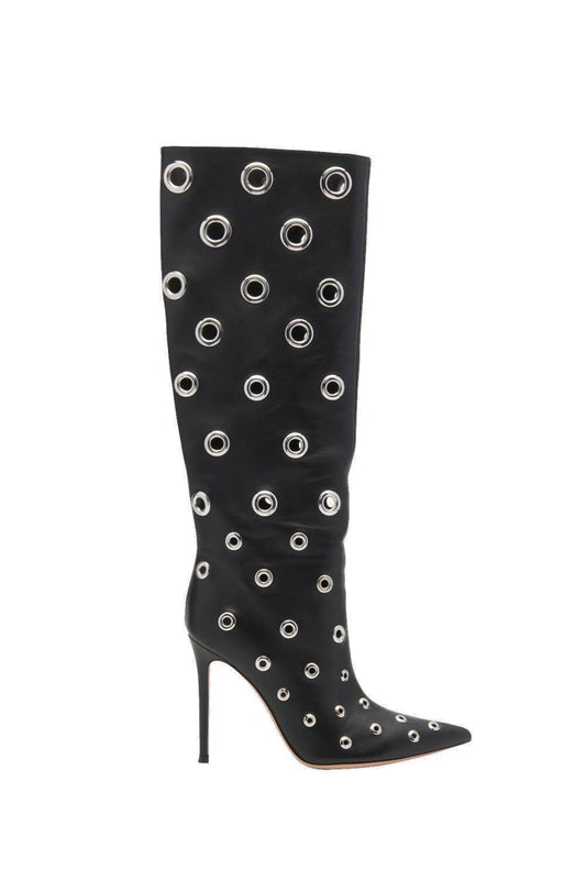 Clara Rivet Cutout Leather Knee-high Boots