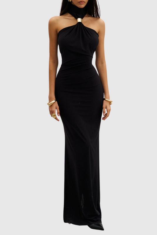 Mafalda Halter Metal Embellished Maxi Dress