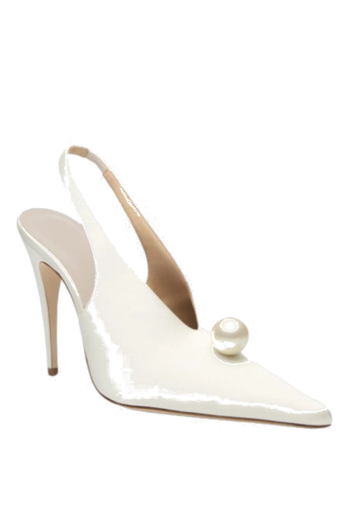 Masozi Pearl Satin Slingback Pumps - White