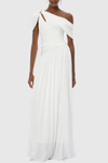 Merlin Asymmetric Ruched Maxi Dress - White