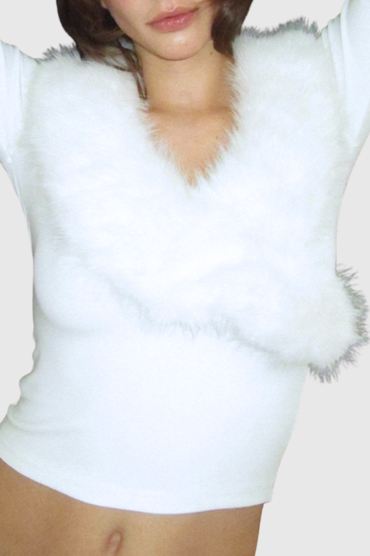 Miela Faux Fur Collar Top - White
