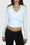 Miela Faux Fur Collar Top - White