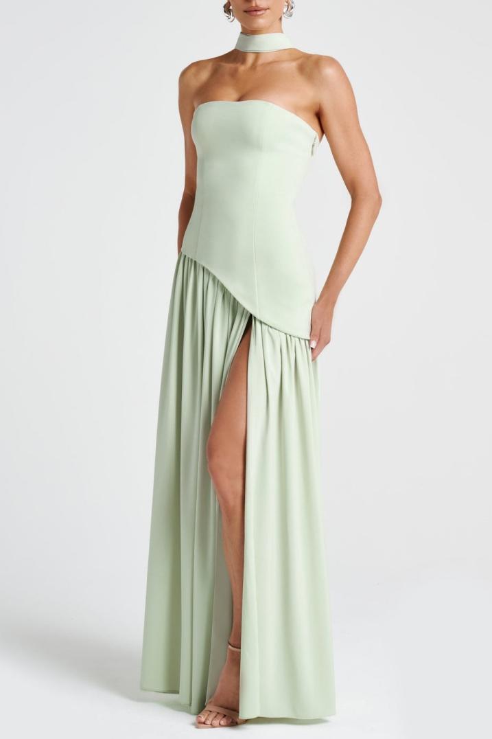 Miloni Strapless Split Maxi Dress - Mint