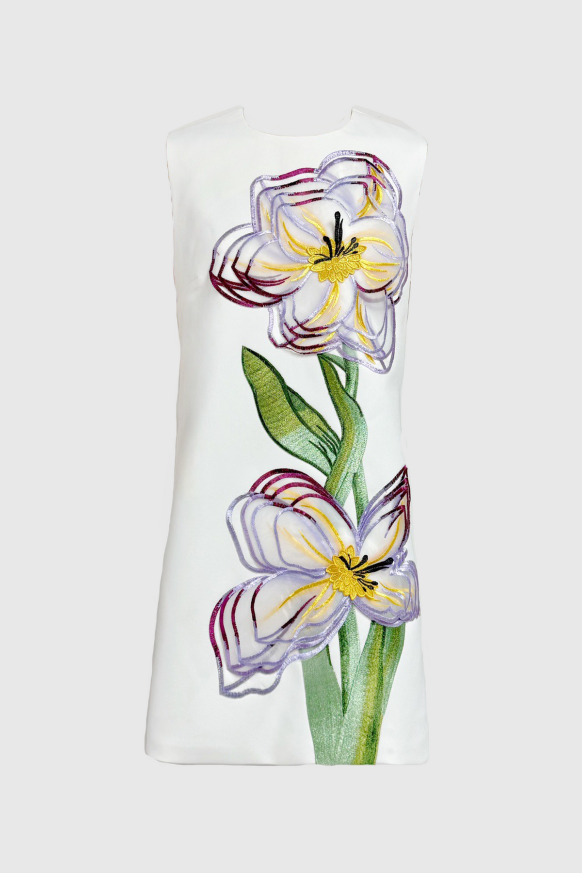 Mimoza Floral Appliqué Sleeveless Mini Dress - White