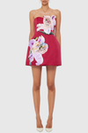Mimoza Floral Appliqué Strapless Mini Dress - Hot Pink