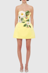 Mimoza Floral Appliqué Strapless Mini Dress - Yellow