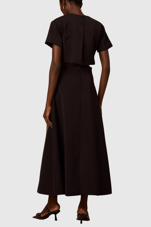 Mimoza Floral Appliqué Two Piece Set - Black