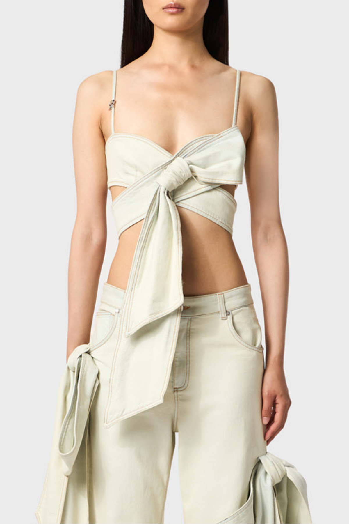 Camille Bow Denim Top - White-83