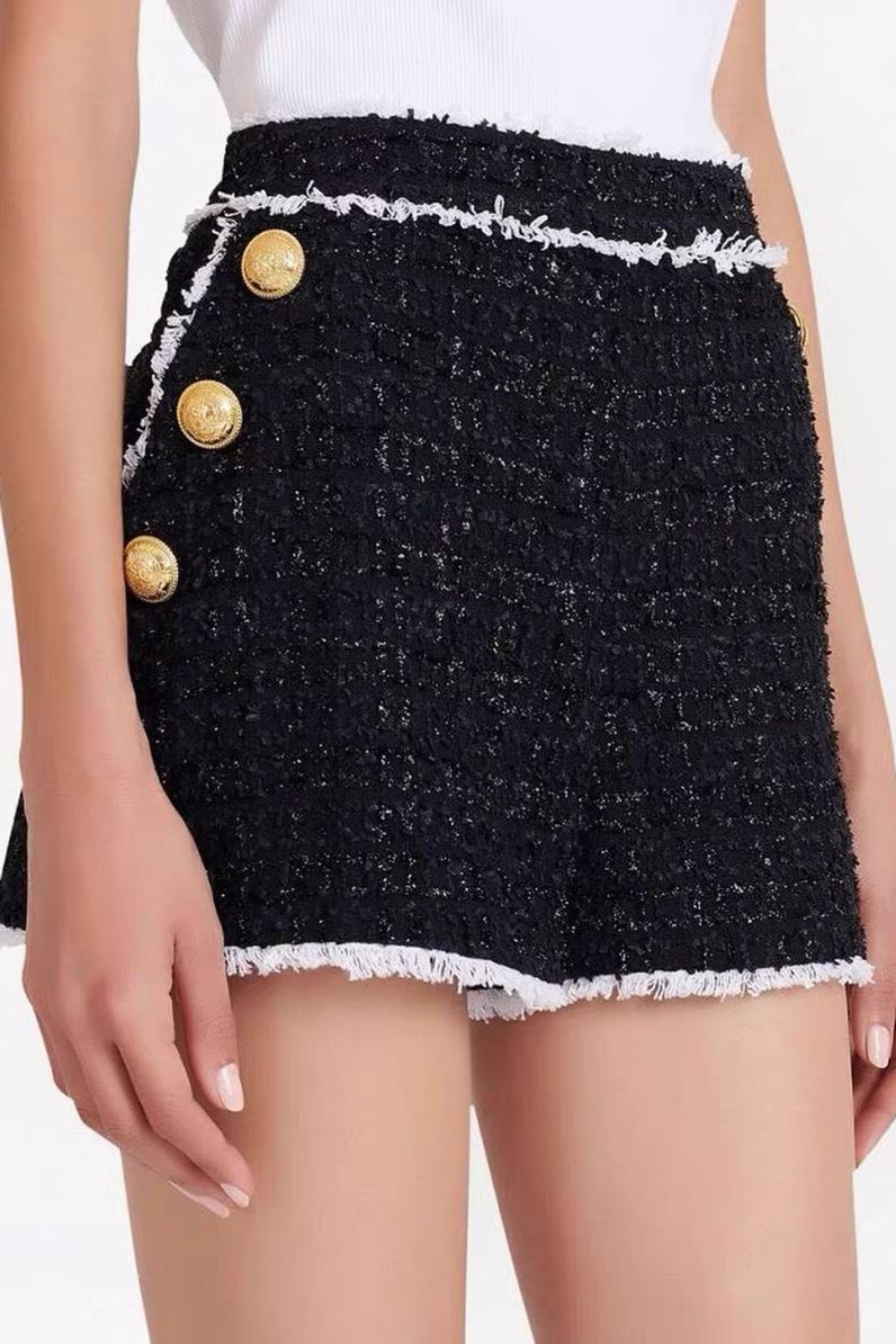 Mishka Breasted Tweed Jacket With Belt- Black