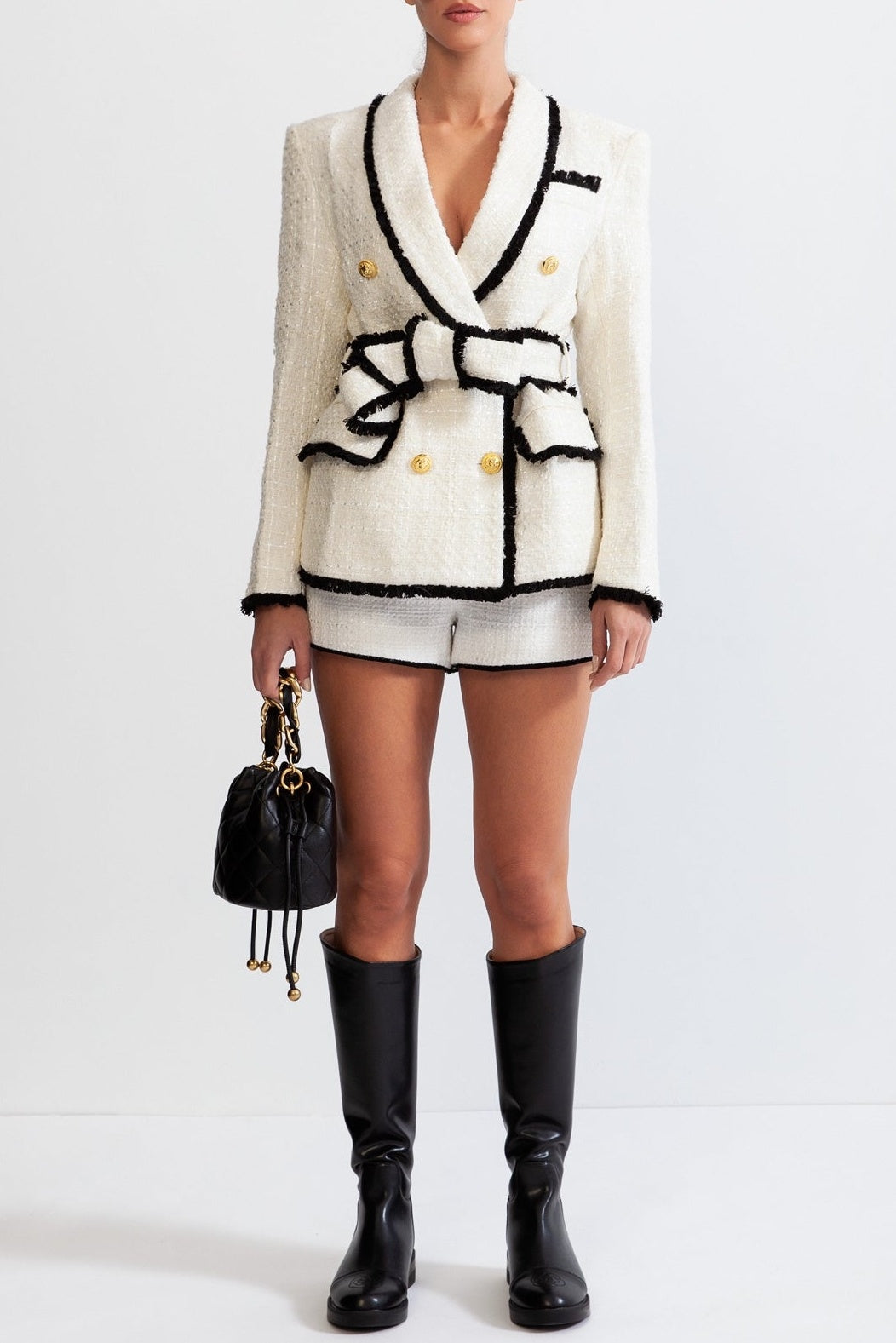 Mishka Breasted Tweed Jacket With Belt- White