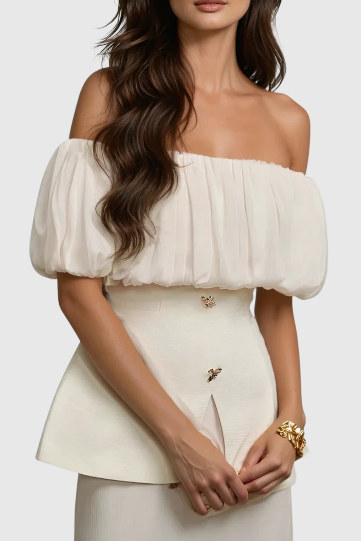 Mitchal Off Shoulder Puff Two Piece Set