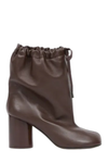 Nasima Drawstring Leather Ankle Boots - Brown