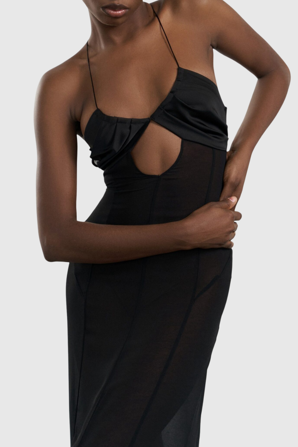 Natane Chiffon Cutout Backless Maxi Dress - Black