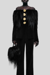 Niama Off Shoulder Feather Blazer