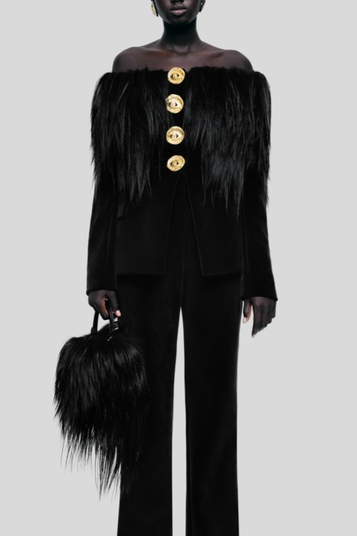 Niama Off Shoulder Feather Blazer