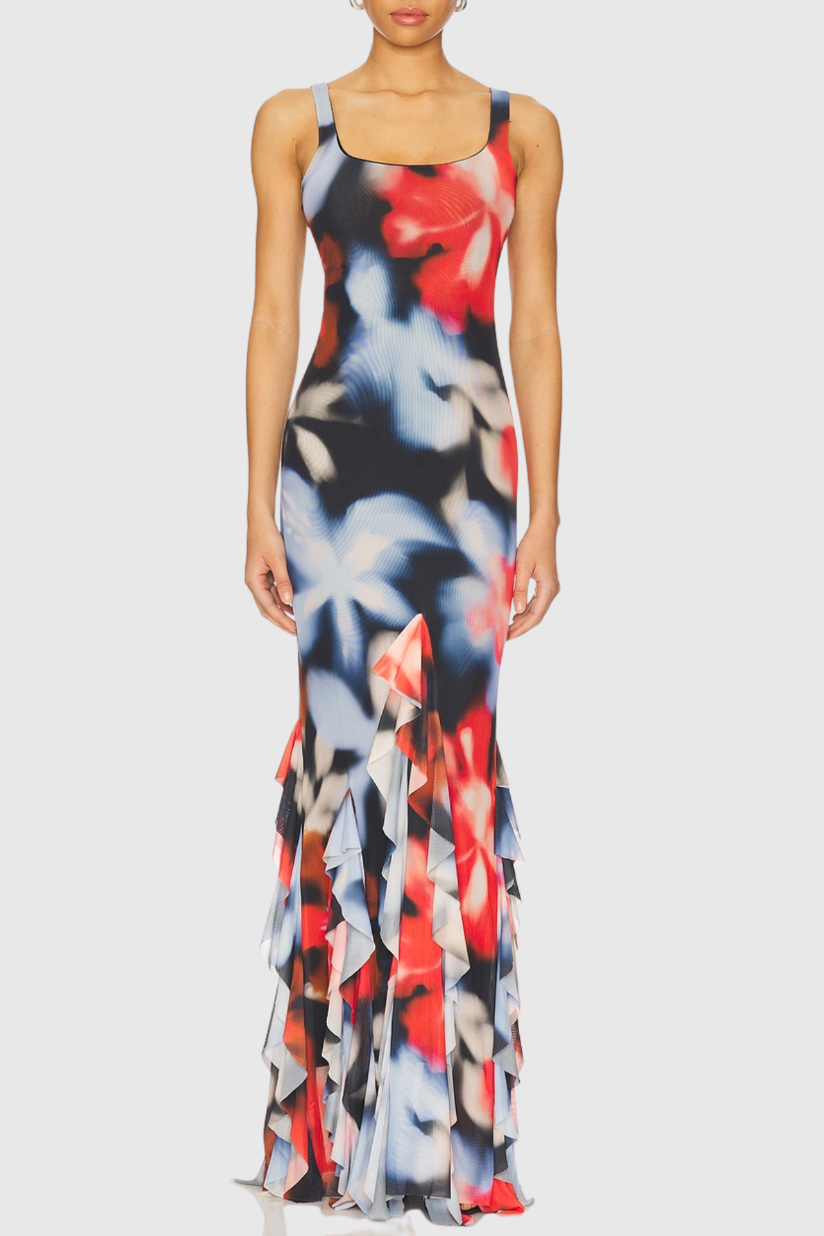 Nichola Floral Print Ruffle Maxi Dress
